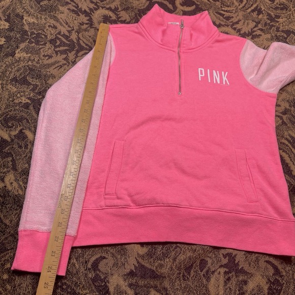 PINK Victorias Secret Light Pink Terrycloth 1/4 Zip Sweater Womens Size Medium - Picture 7 of 9